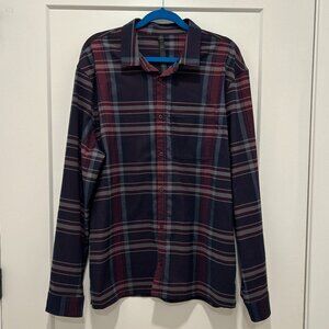 LULULEMON men's long-sleeved burgundy/navy blue plaid shirt (XXL)